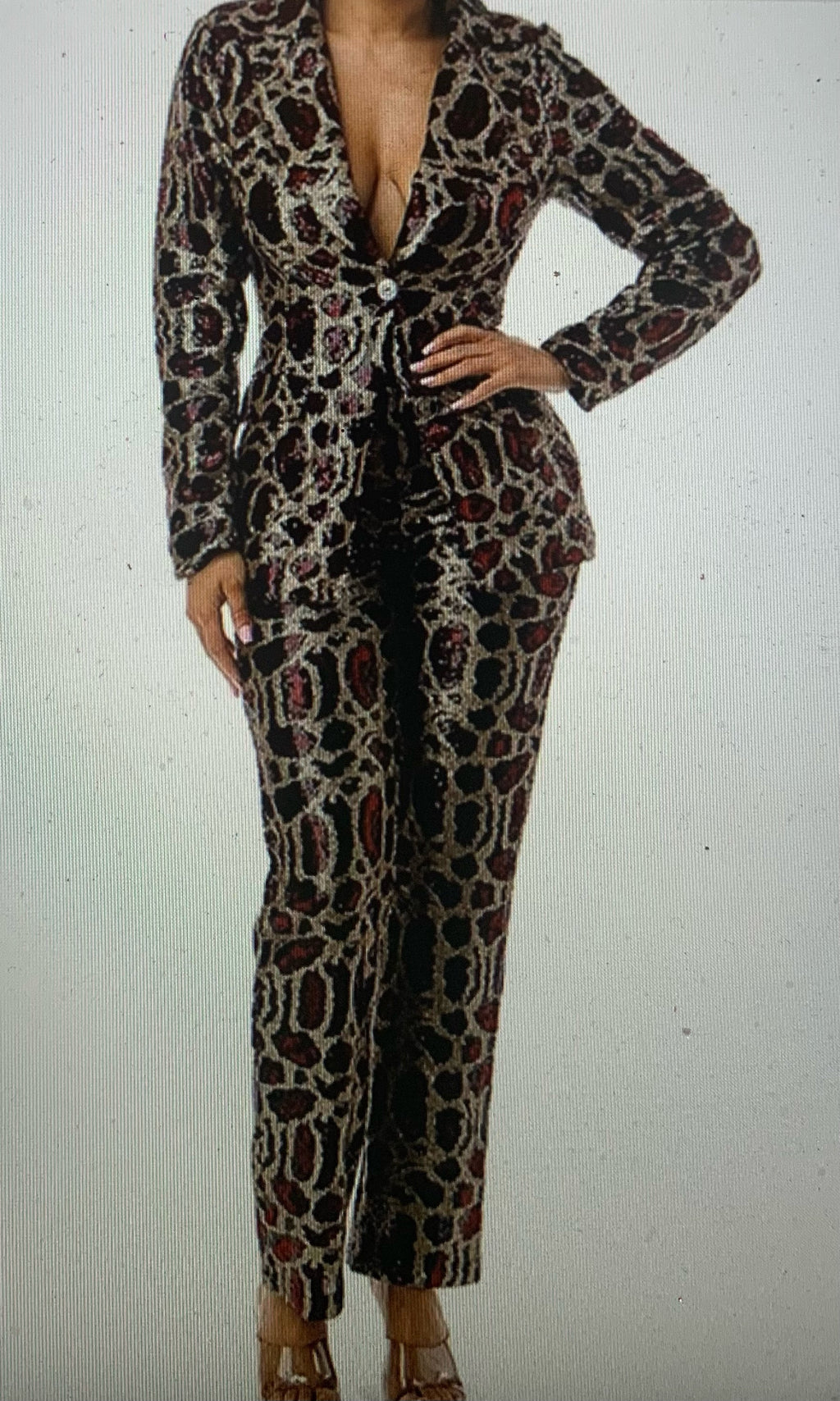 Lisa Sequin Leopard Suit Red